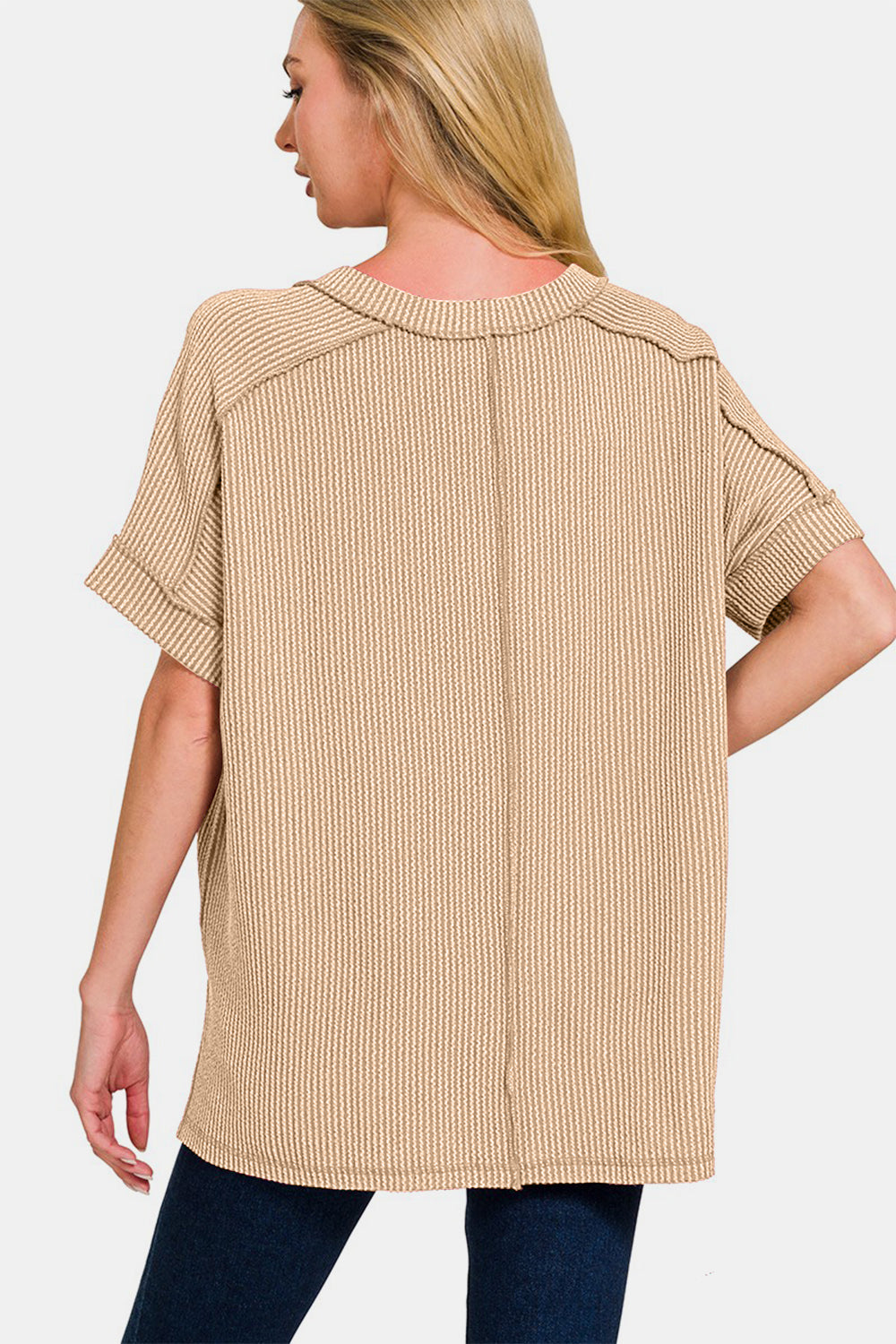 Zenana Corded Rib Short Sleeve High-Low T-Shirt 20091 | Gulf Resellers 