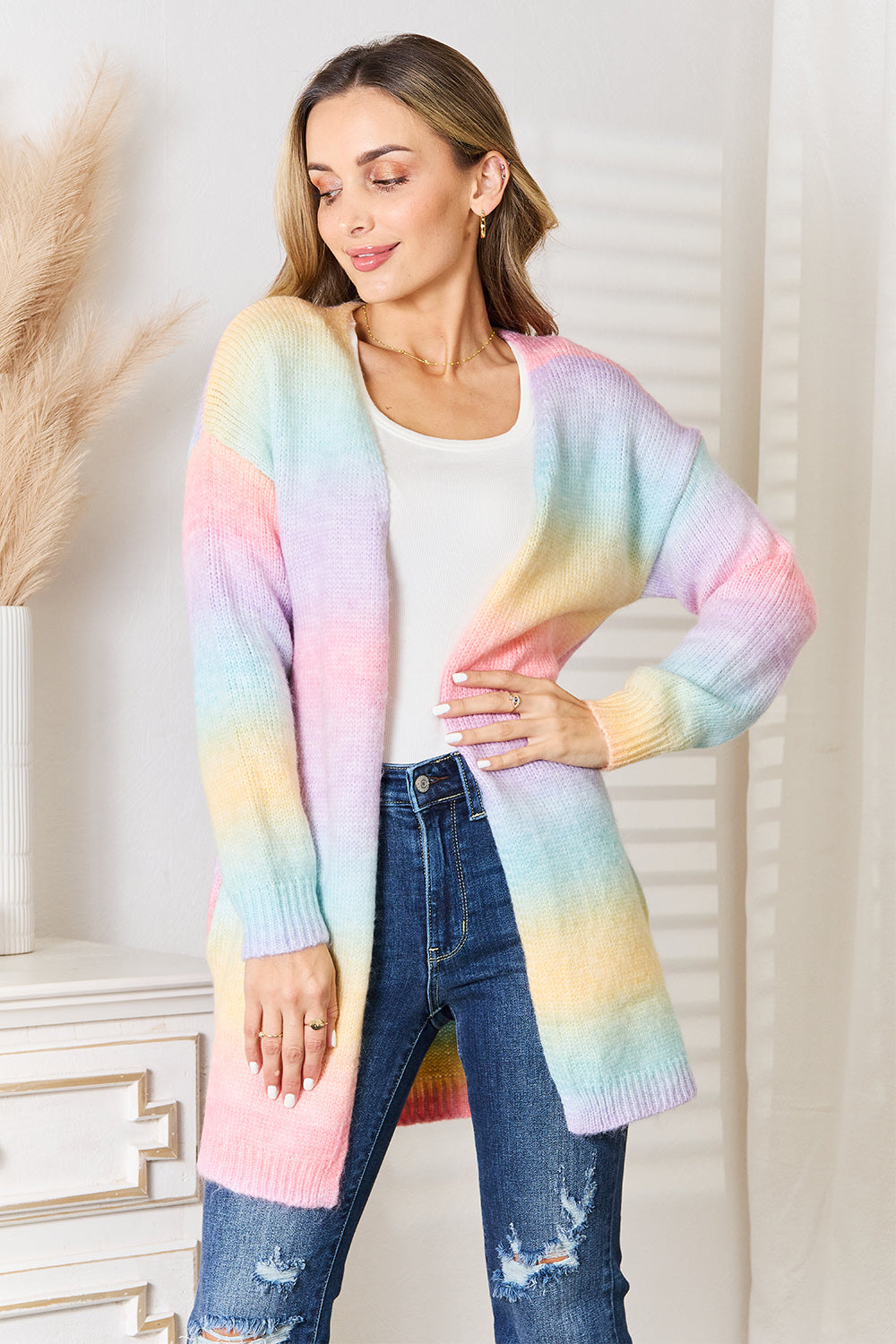 Angel Wings Woven Right Multicolored Gradient Open Front Longline Cardigan