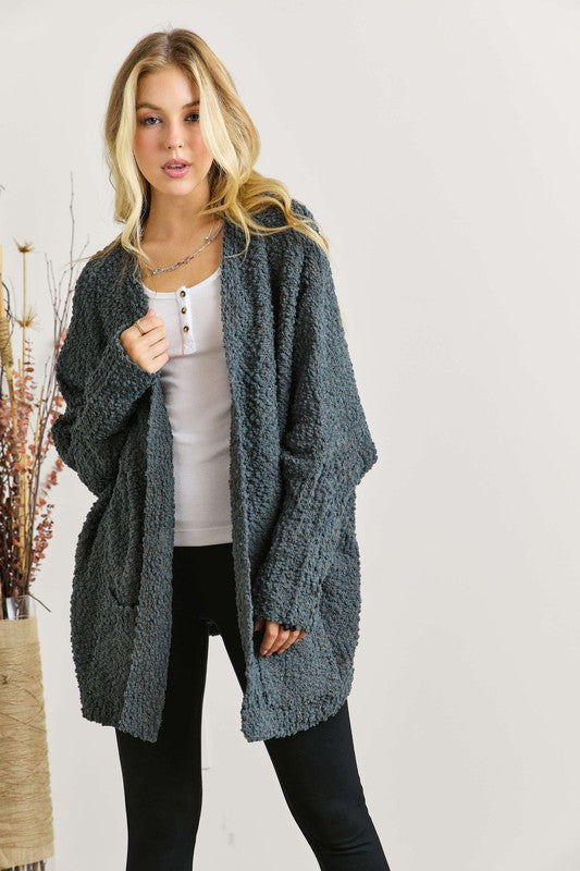 ADORA Popcorn Knit Open Front Long Sleeve Cardigan 18601 | Gulf Resellers 