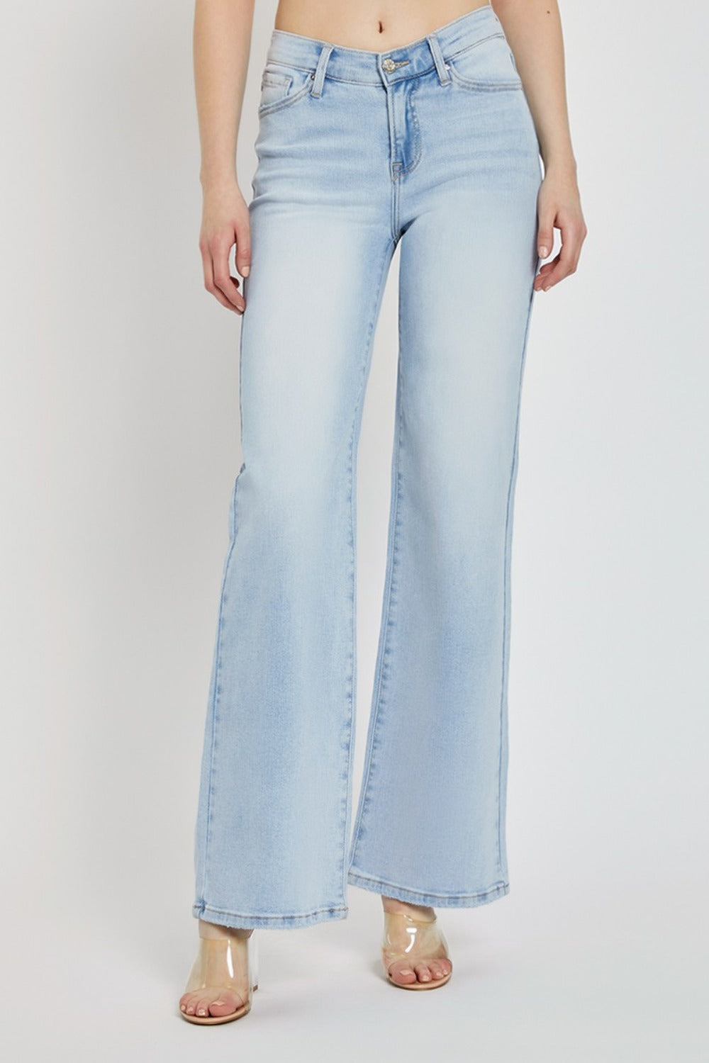 RISEN Full Size Wide Leg V Dipped Front Waist Jeans | Gulf Resellers