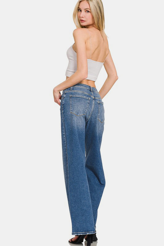 Zenana High Rise Wide Leg Jeans with Pockets 19620 | Gulf Resellers 