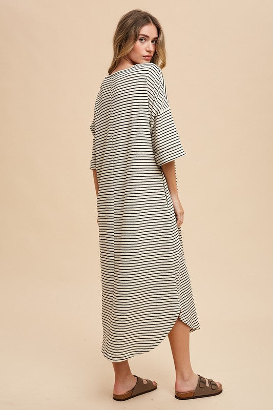 Annie Wear Striped Round Neck Terry Midi Dress 22112 | Gulf Resellers 