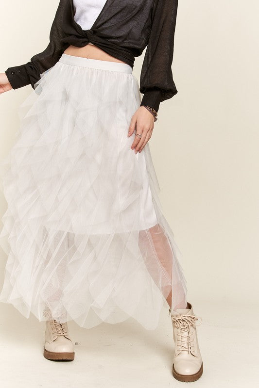 ADORA Ruffled Elastic Waist Midi Skirt 21242 | Gulf Resellers 