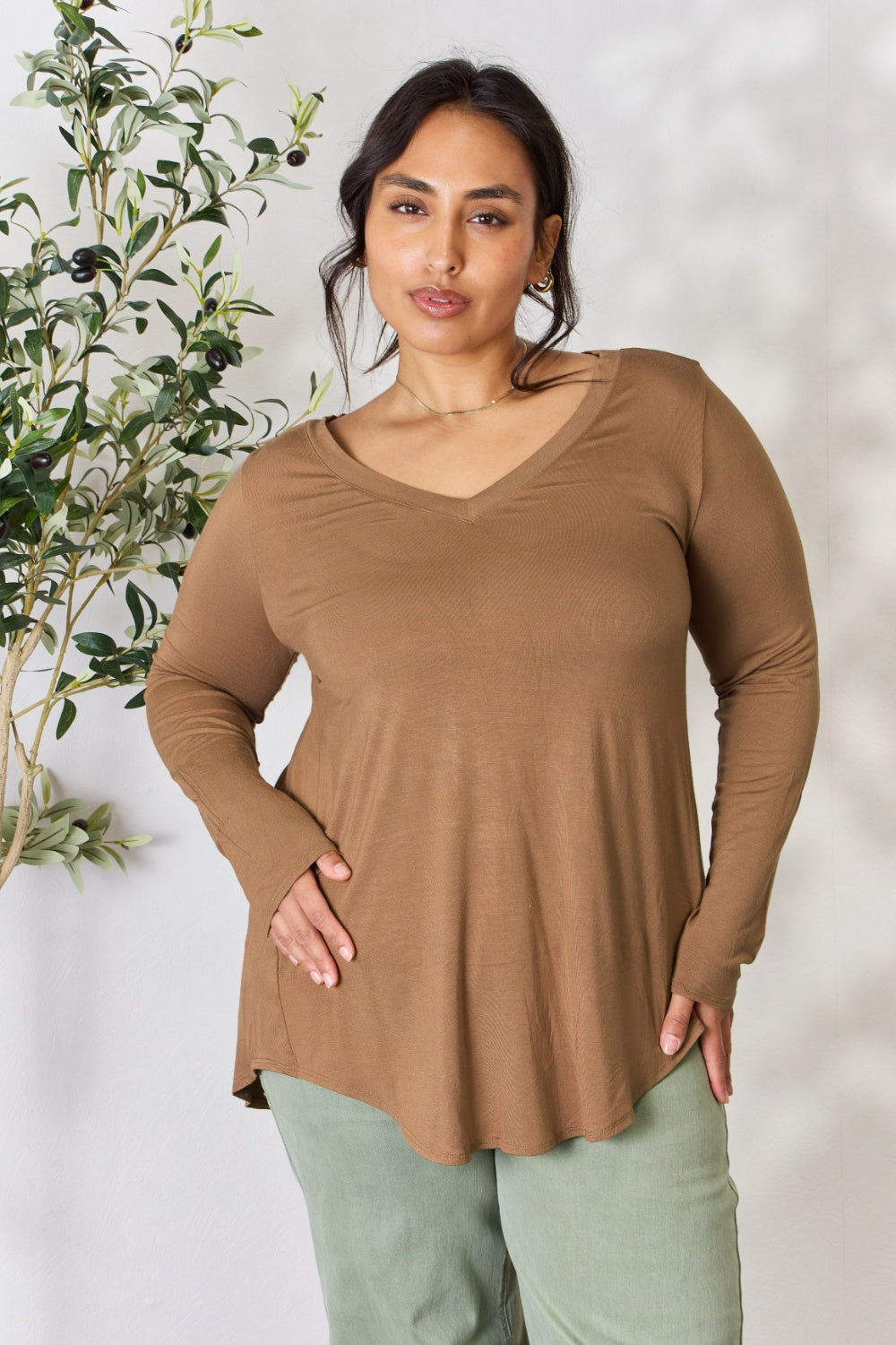 Zenana Full Size Long Sleeve V-Neck Top 18012 | Gulf Resellers 