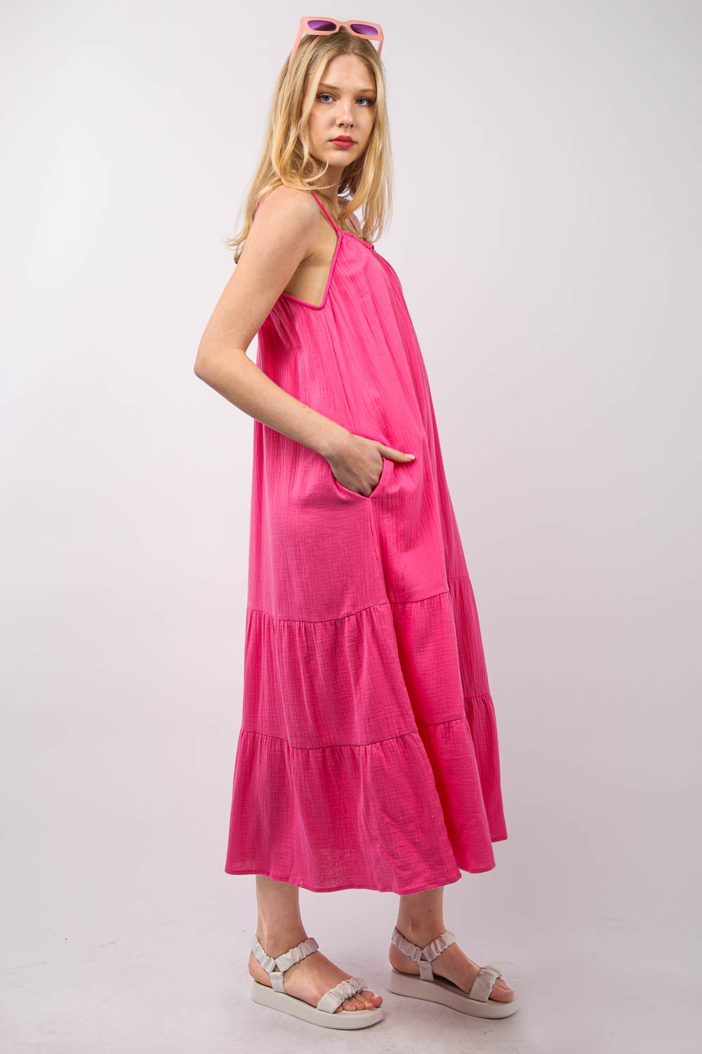 VERY J Ruffled A-Line Midi Cami Dress 7762 | Gulf Resellers 