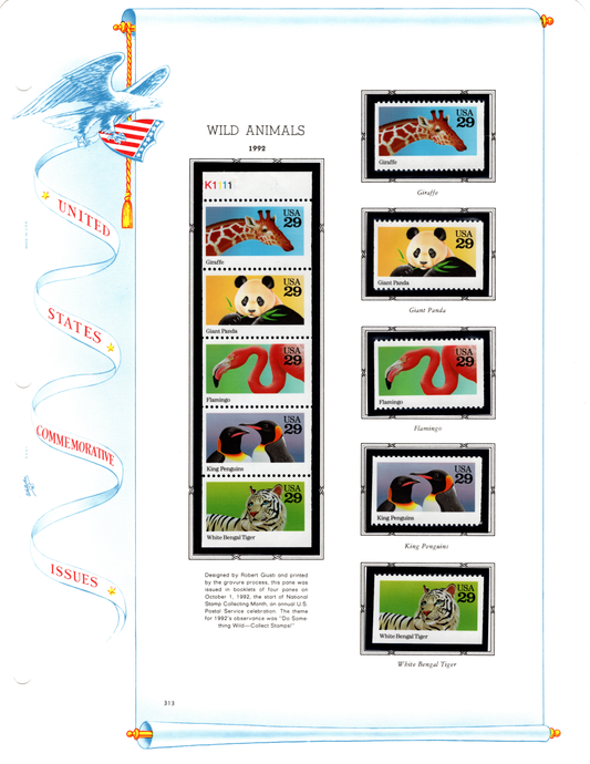 US # 2705-09 1992 29¢ Wild Animals Booklet Stamps sold at Winchester Discounts