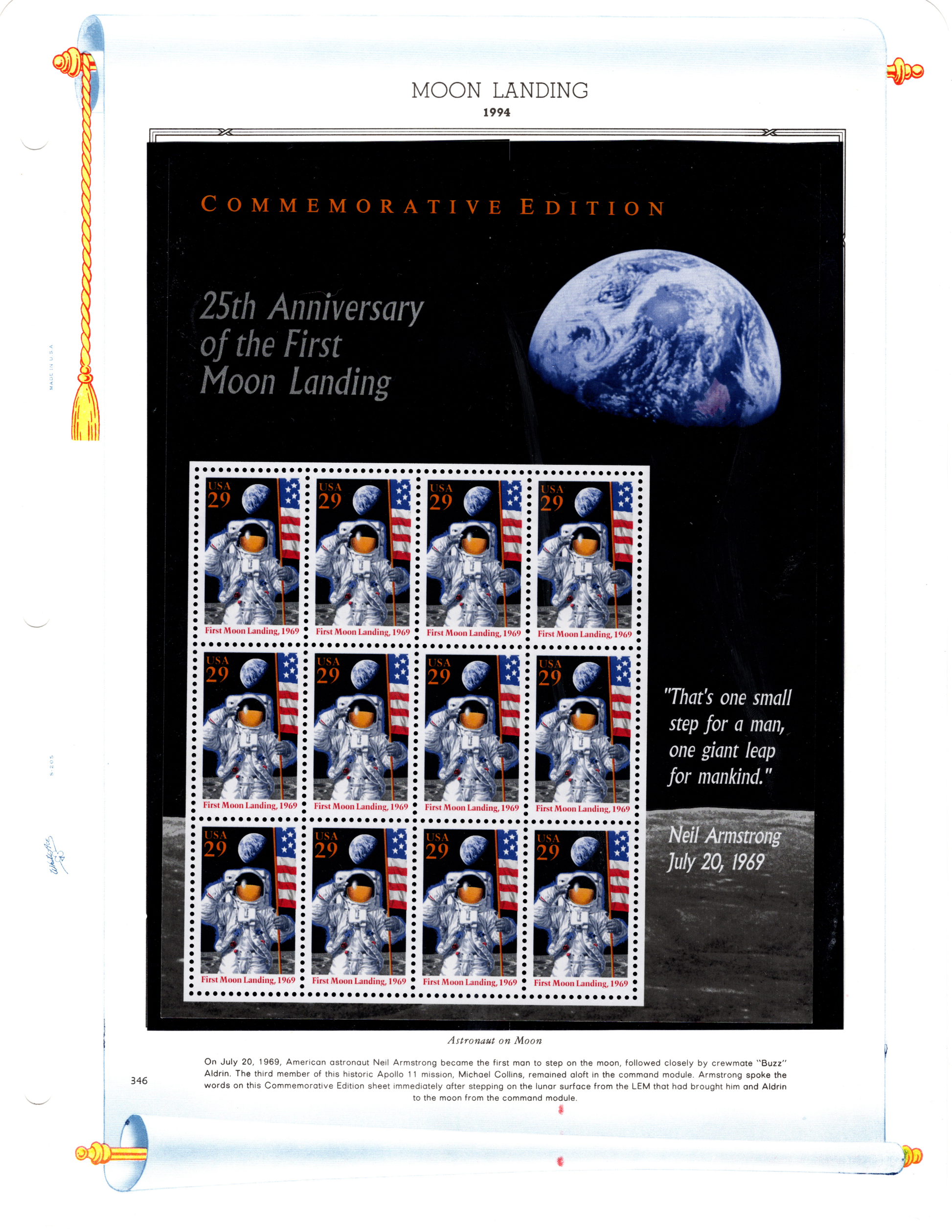 1994 25th Anniversary of the First Moon Landing (Sheet of 12) sold at Winchester Discounts