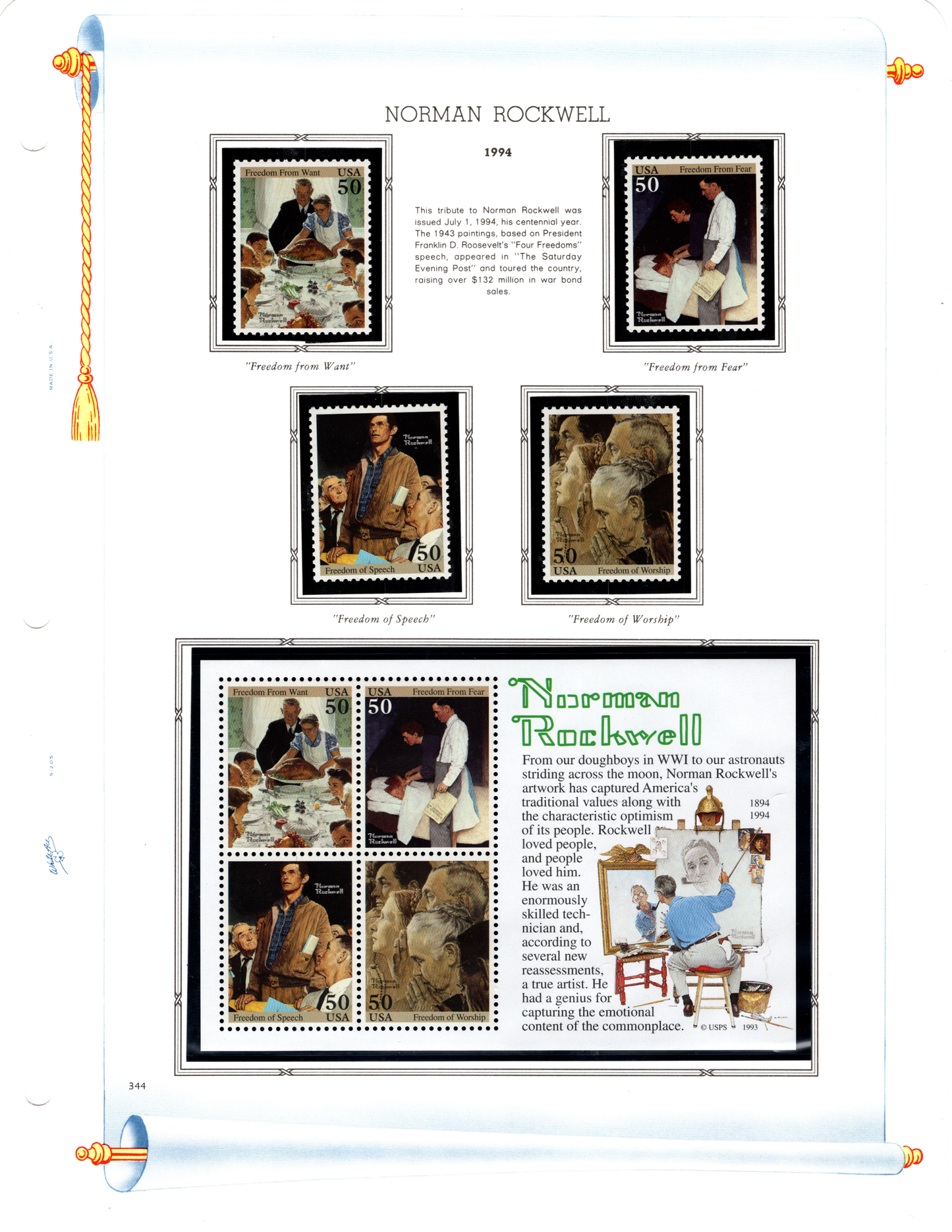 1994 Norman Rockwell (Souvenir Sheet of 4) sold at Winchester Discounts