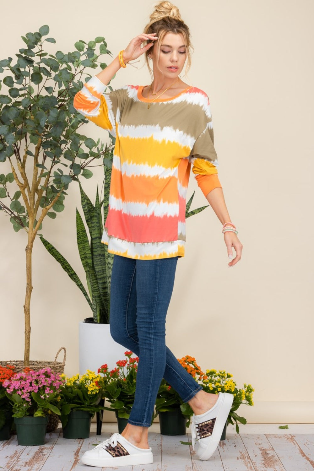 Celeste Full Size Striped Long Sleeve T-Shirt 19058 | Gulf Resellers 