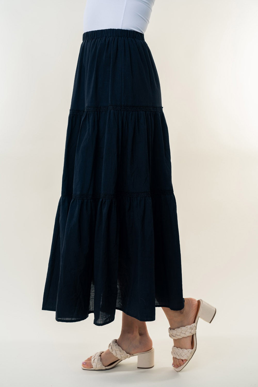 White Birch High Waisted Tiered Maxi Skirt 14591 | Gulf Resellers 