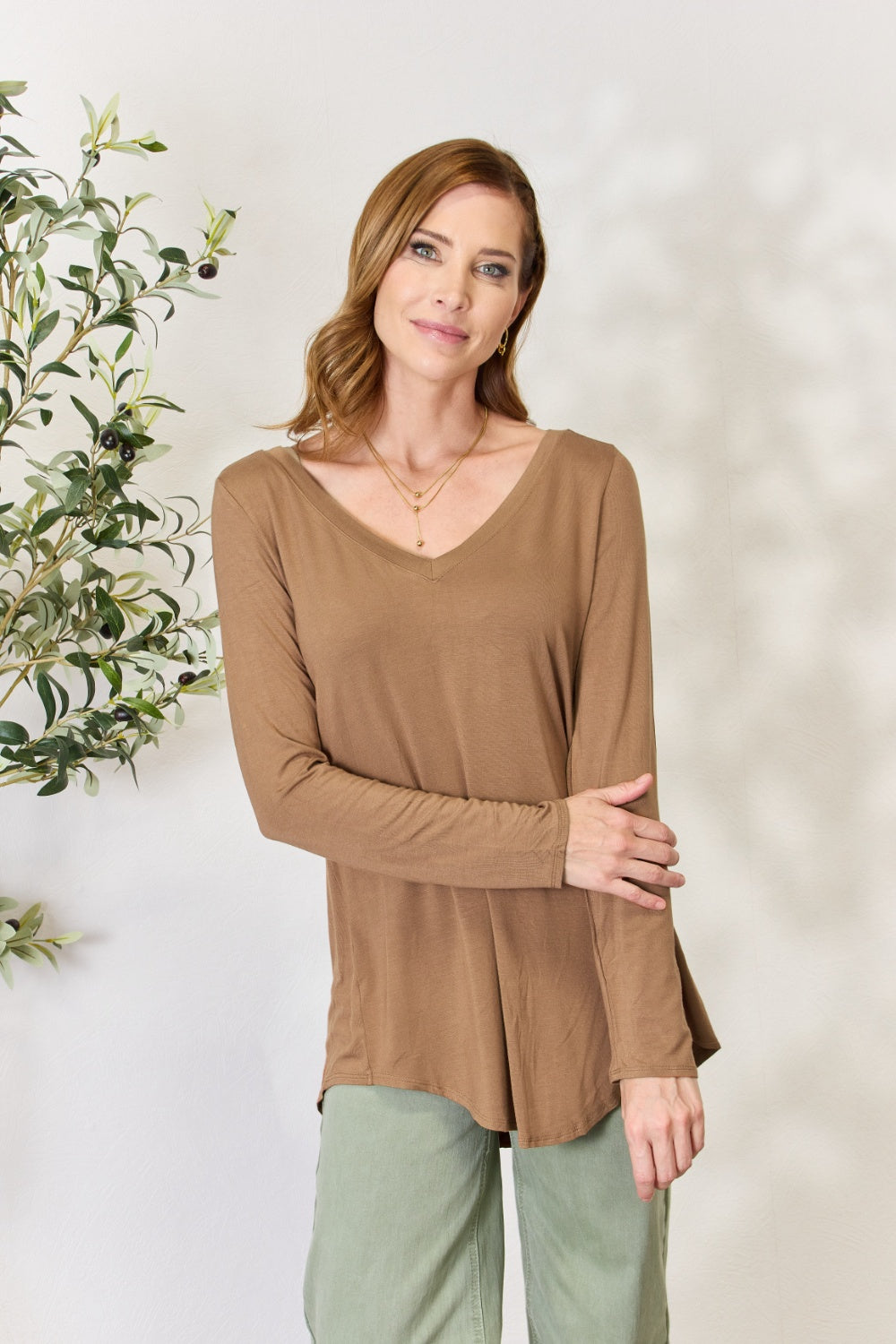 Zenana Full Size Long Sleeve V-Neck Top 18007 | Gulf Resellers 