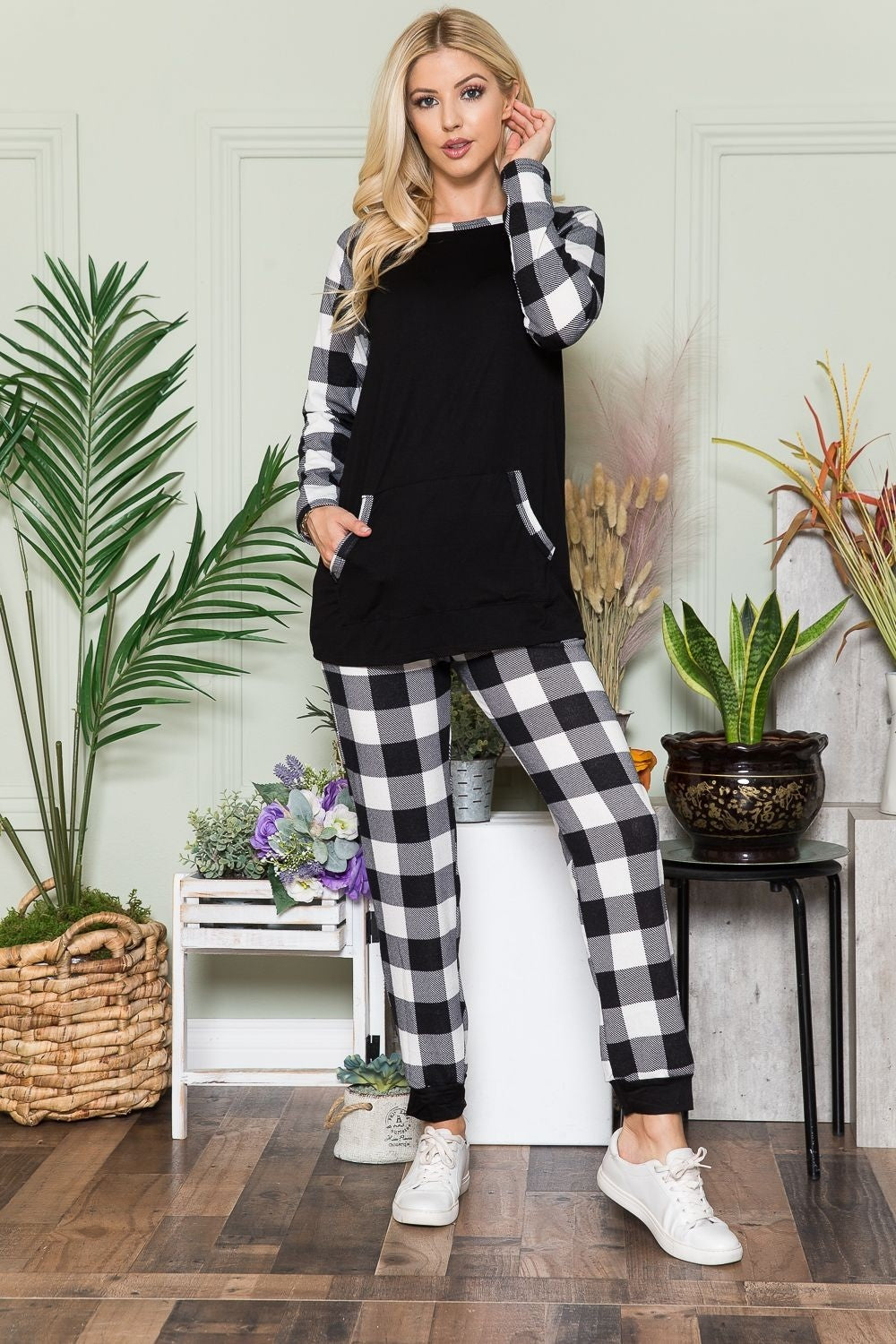 Celeste Plaid Long Sleeve T-Shirt with Pockets 20298 | Gulf Resellers 