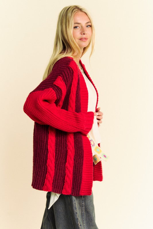 Davi & Dani Cable-Knit Color Block Open Front Cardigan 19199 | Gulf Resellers 