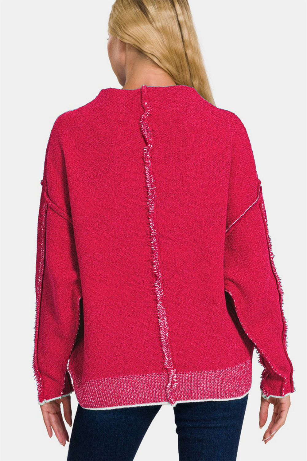 Zenana Exposed Seam Mock Neck Long Sleeve Sweater