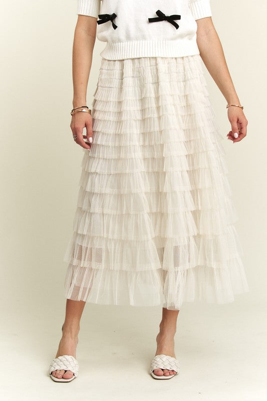 ADORA Elastic Waist Layered Mesh Midi Skirt 21552 | Gulf Resellers 