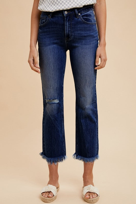 Annie Wear Distressed Raw Hem Straight Leg Cropped Jeans 20976 | Gulf Resellers 