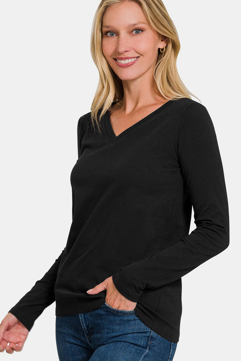 Zenana Full Size V-Neck Long Sleeve T-Shirt 19322 | Gulf Resellers 