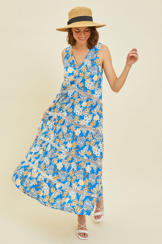 HEYSON Full Size Printed Crochet Trim Maxi Dress | Gulf Resellers