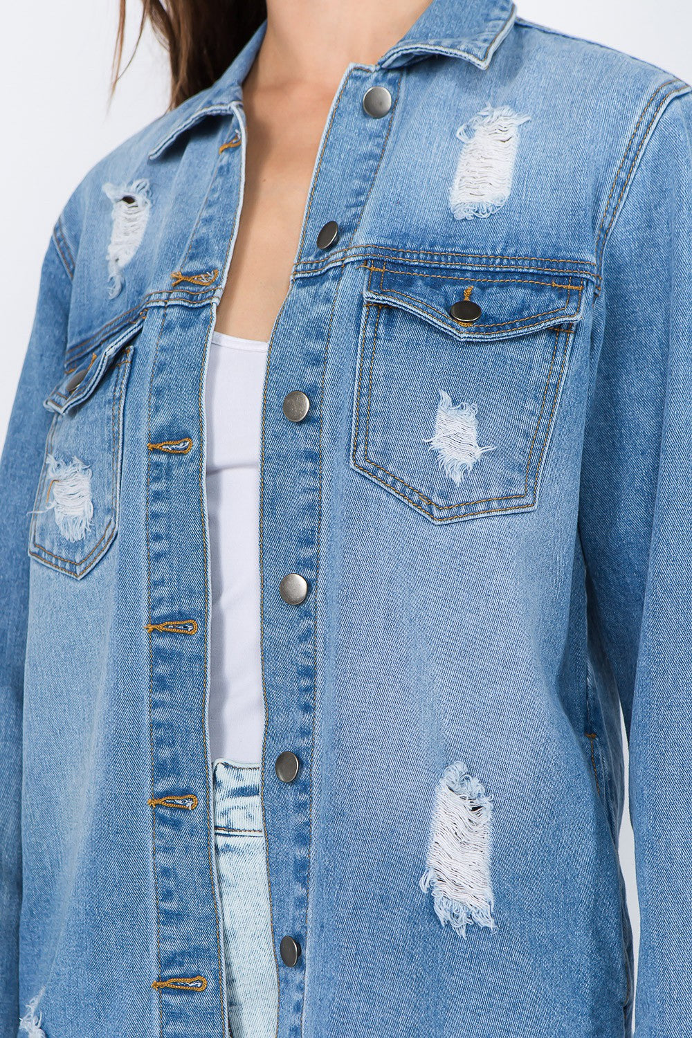 American Bazi Distressed Frayed Hem Denim Jacket | Gulf Resellers