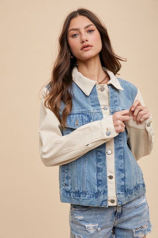 Annie Wear Collared Neck Double Placket Denim Jacket 21052 | Gulf Resellers 