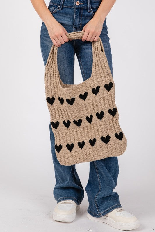 Fame Contrast Heart Crochet Tote Bag 20766 | Gulf Resellers 