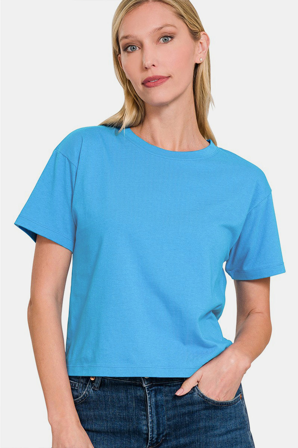 Zenana Round Neck Short Sleeve Cropped T-Shirt 20382 | Gulf Resellers 