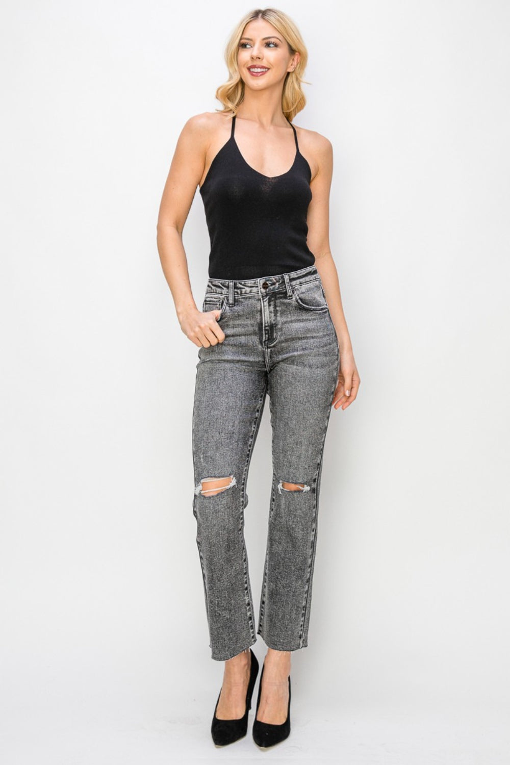 RISEN High Waist Distressed Straight Jeans 19934 | Gulf Resellers 