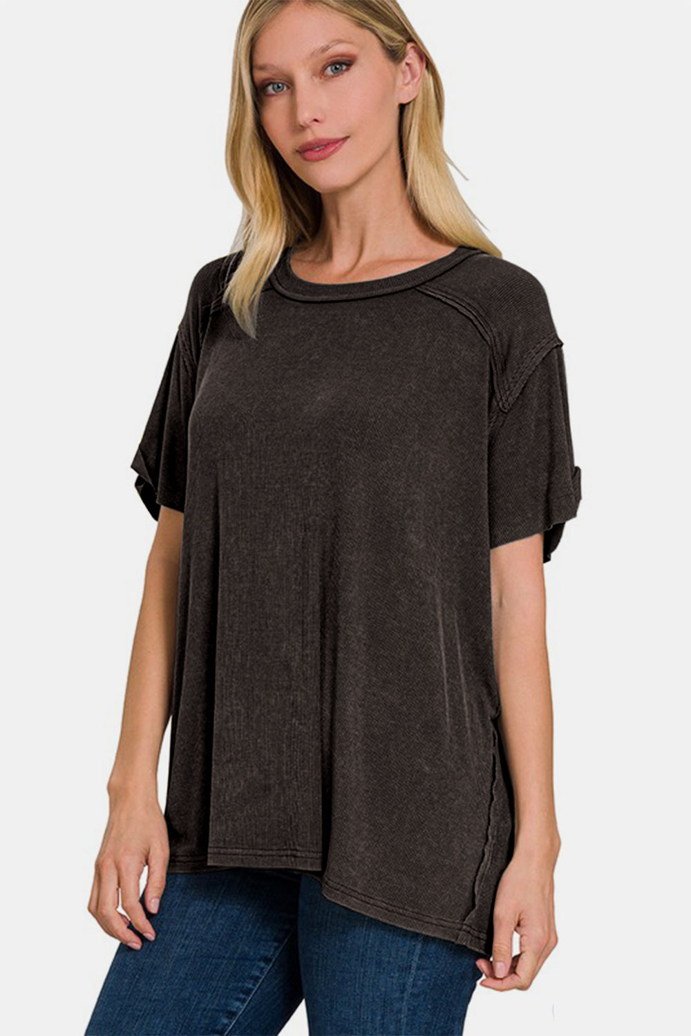 Zenana Washed Ribbed Short Sleeve Top 18564 | Gulf Resellers 