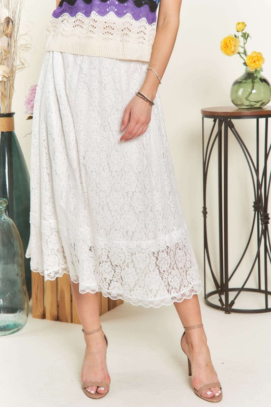 ADORA Elastic Waist Lace Midi Skirt 20520 | Gulf Resellers 