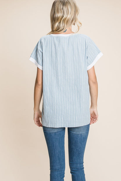 Cotton Bleu by Nu Lab Striped Contrast Short Sleeve T-Shirt