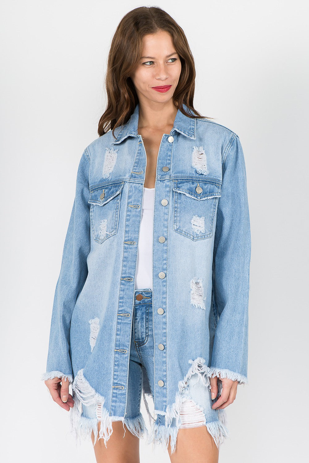 American Bazi Distressed Frayed Hem Denim Jacket 12982 | Gulf Resellers 