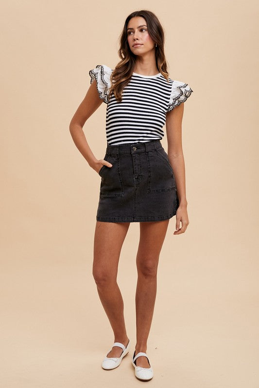 Annie Wear Cargo Denim Mini Skirt 21679 | Gulf Resellers 