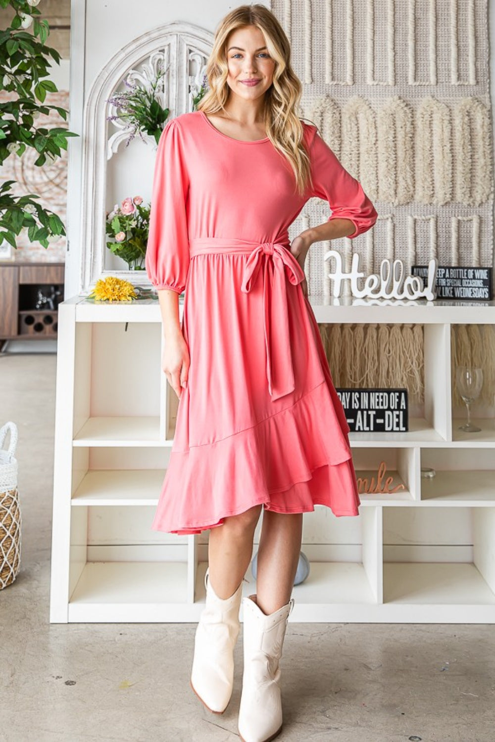 Reborn J Tie Front Ruffle Hem Dress | Gulf Resellers