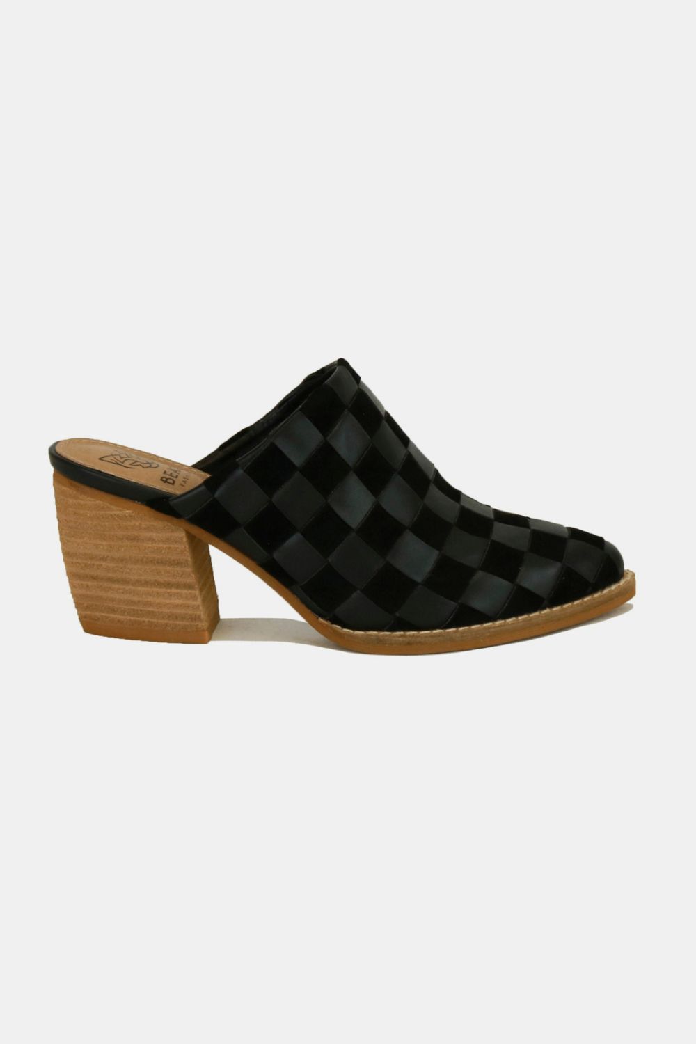 Beast Fashion Woven Checkerboard Block Heel Mule Shoes 21568 | Gulf Resellers 