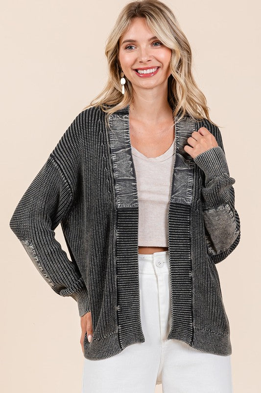 Mittoshop Contrast Patch Open Front Mineral Wash Cardigan 21369 | Gulf Resellers 