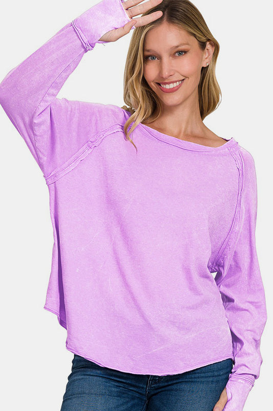 Zenana Round Neck Thumbhole Long Sleeve T-Shirt 18726 | Gulf Resellers 