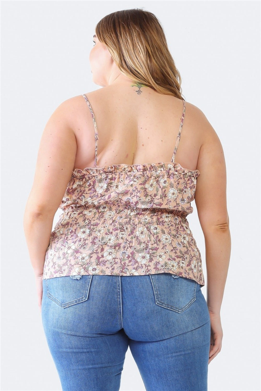 Zenobia Plus Size Frill Floral Square Neck Cami