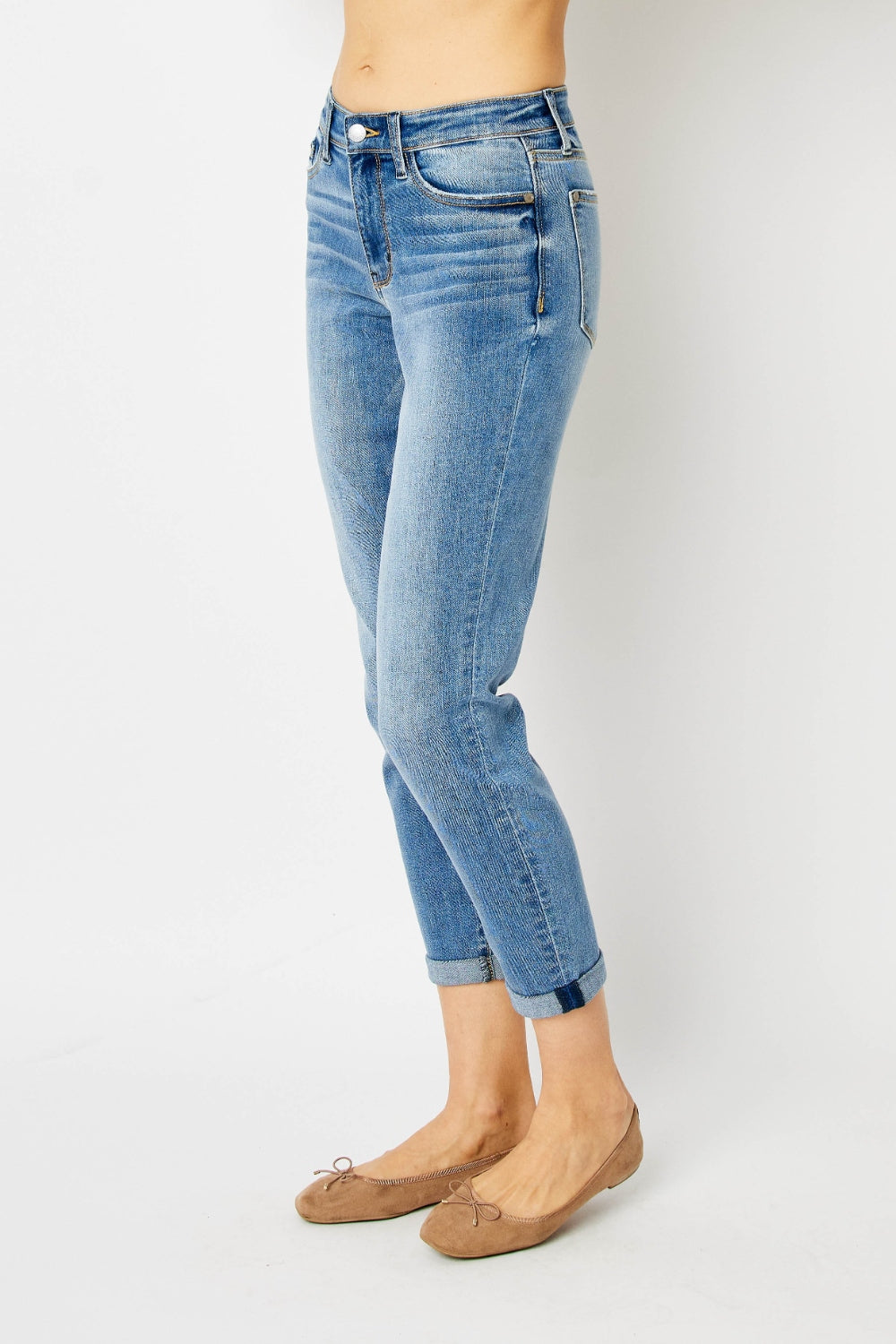 Judy Blue Full Size Cuffed Hem Slim Jeans | Gulf Resellers