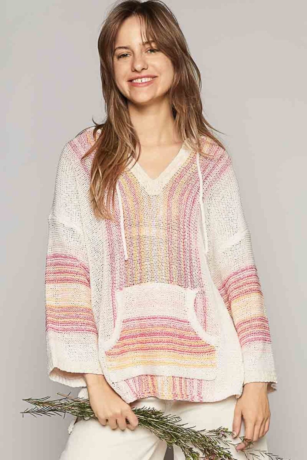 POL Striped Hooded Long Sleeve Sweater