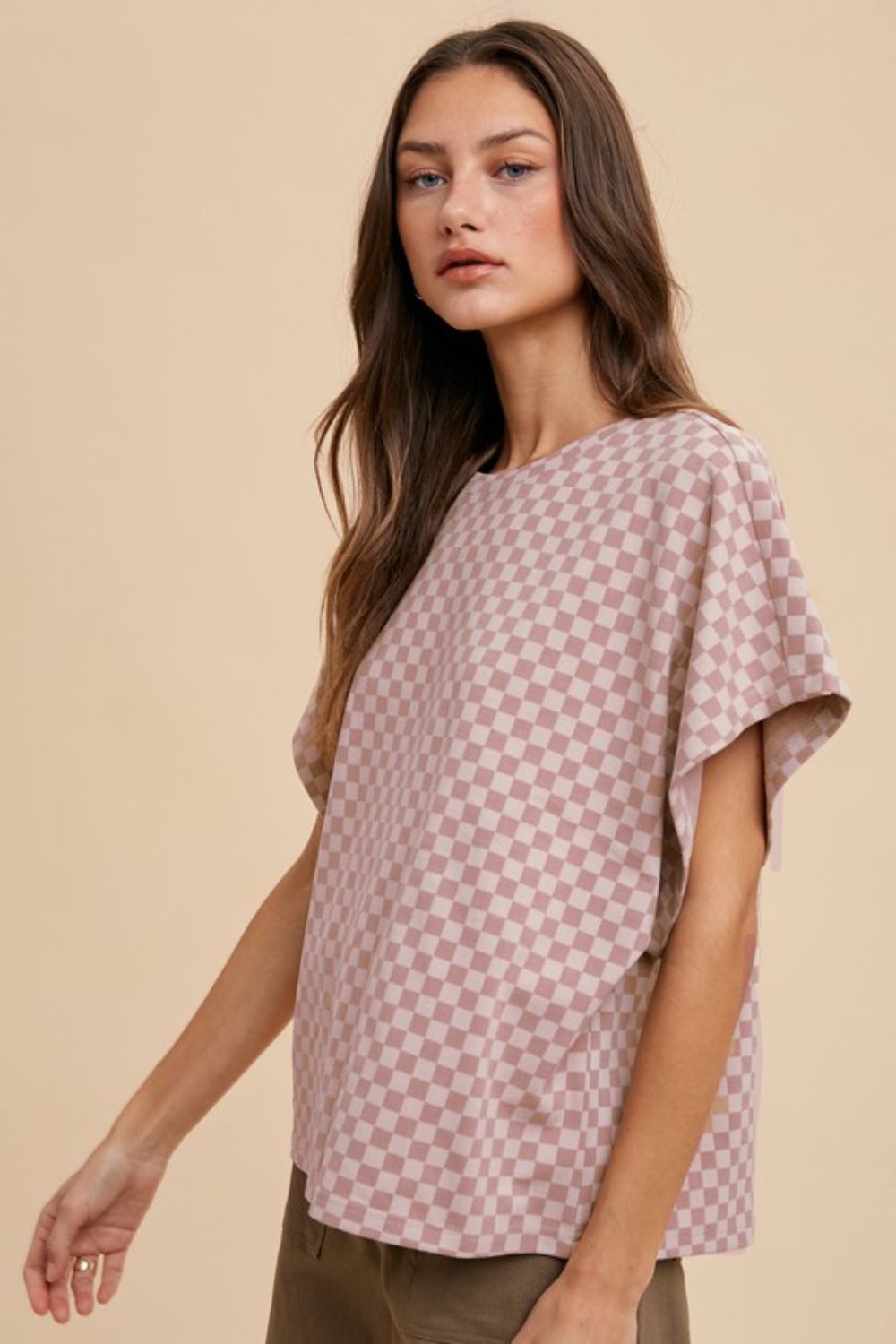 Annie Wear Checkered Round Neck Short Sleeve T-Shirt 19111 | Gulf Resellers 