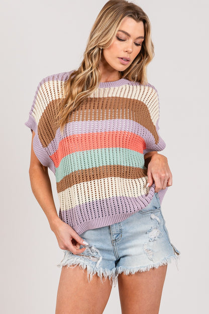 SAGE + FIG Color Block Striped Crochet Sweater