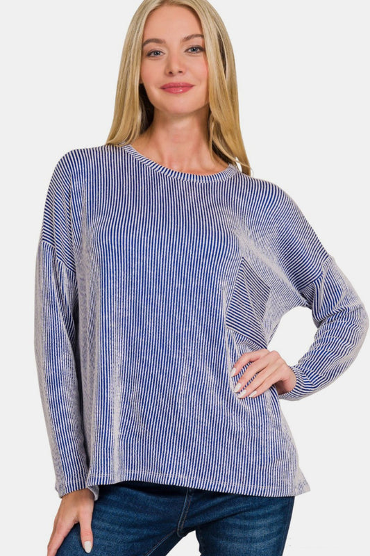 Zenana Ribbed Striped Long Sleeve T-Shirt 20360 | Gulf Resellers 