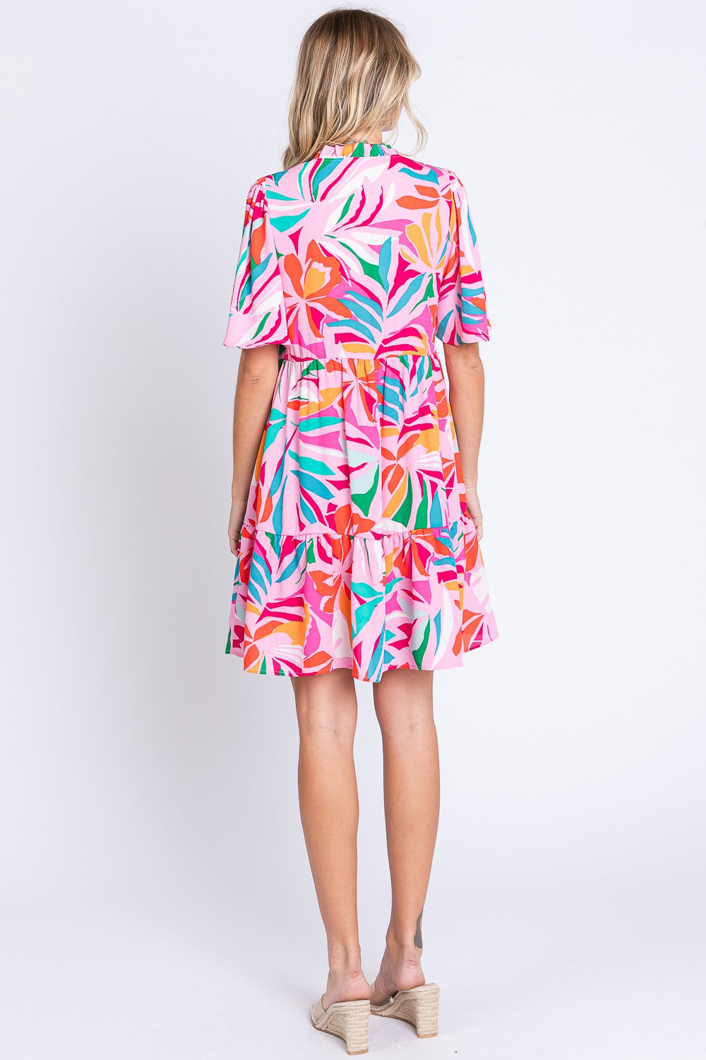 GeeGee Printed Short Sleeve Ruffle Hem Dress | Gulf Resellers