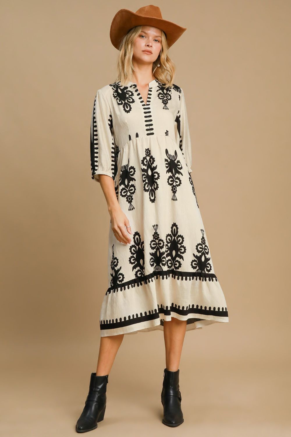 Umgee Printed Notched Midi Dress 20800 | Gulf Resellers 