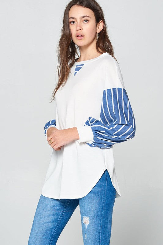 Super Lady Full Size French Terry Striped Long Sleeve Top 20769 | Gulf Resellers 