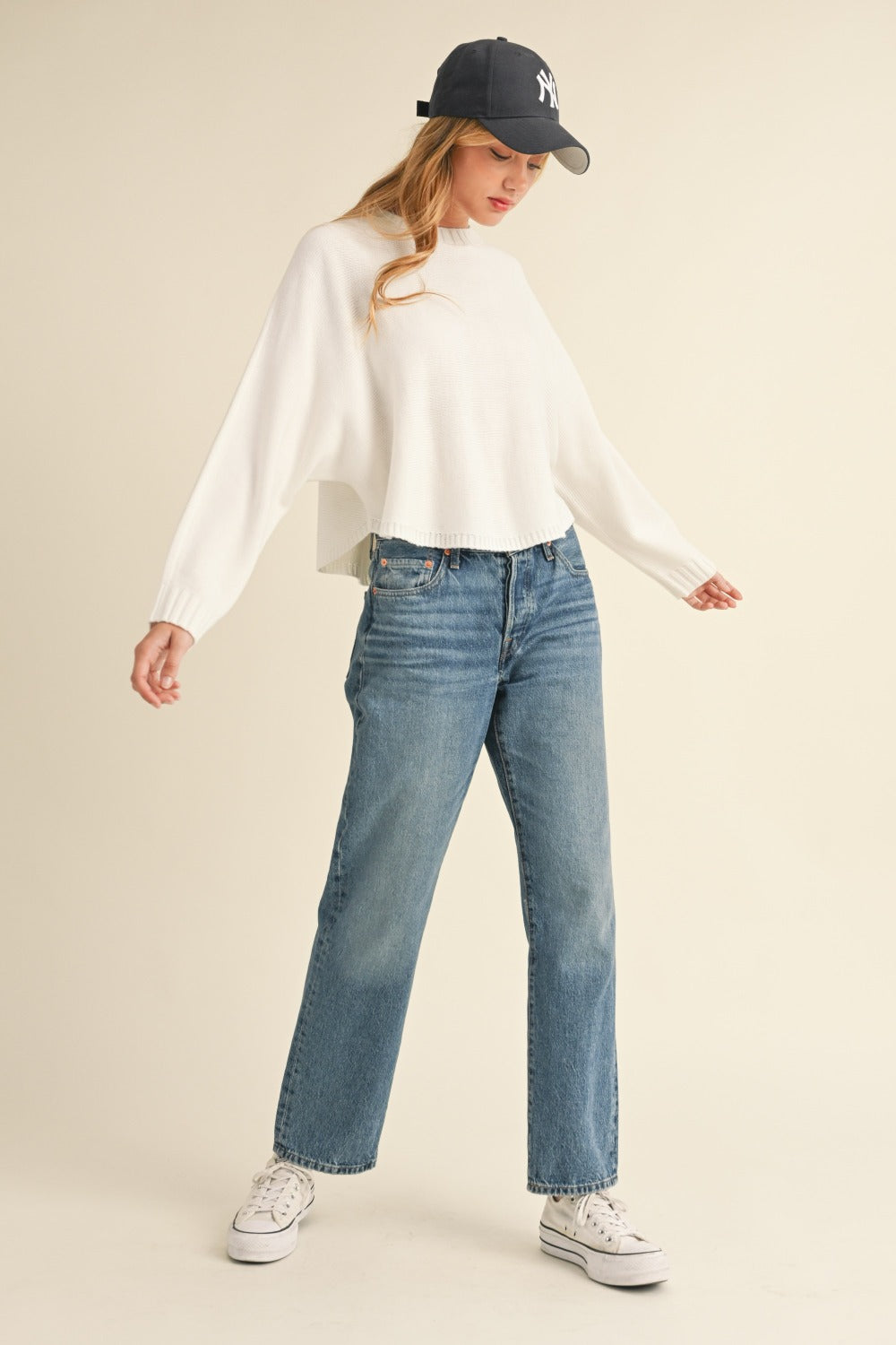 Mable Round Neck Dolman Sleeve Cropped Sweater 12150 | Gulf Resellers 