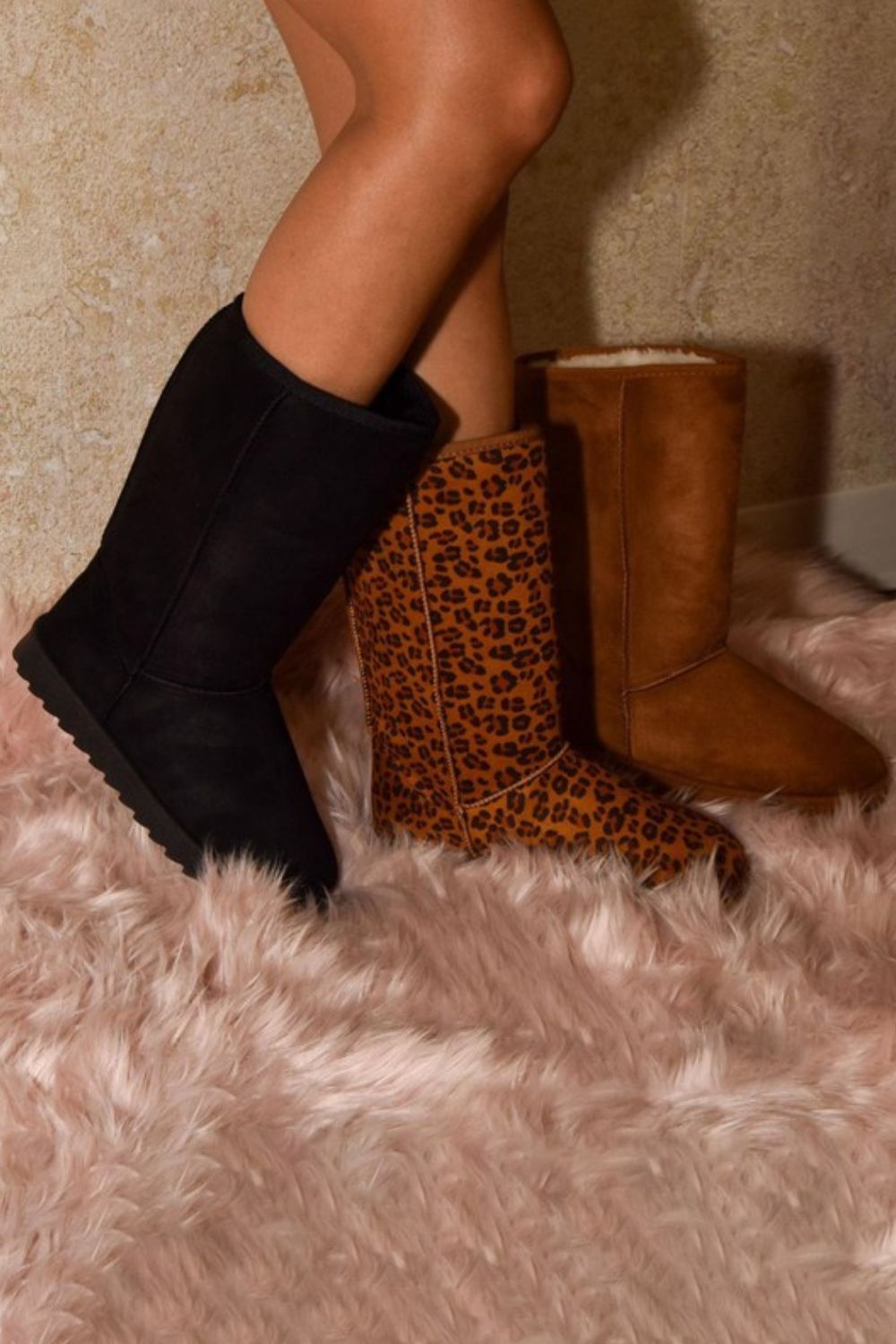 WILD DIVA Leopard Suede Round Toe Boots 20736 | Gulf Resellers 