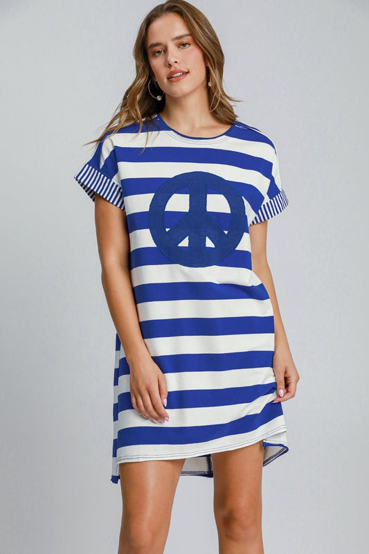 Umgee Peace Applique Striped Short Sleeve Mini Dress 21528 | Gulf Resellers 