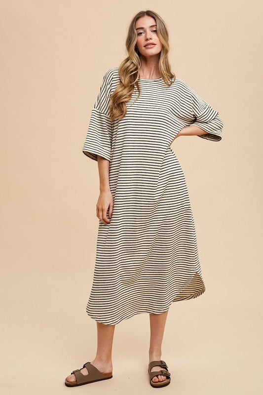 Annie Wear Striped Round Neck Terry Midi Dress 22115 | Gulf Resellers 