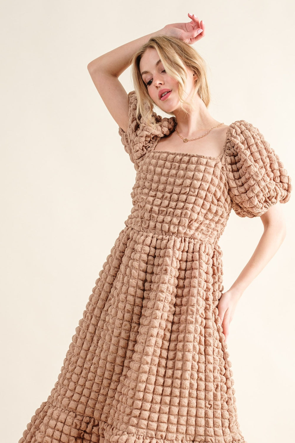 And The Why Full Size Square Neck Puff Sleeve Dress 9338 | Gulf Resellers 